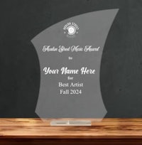 a glass award that says your name artist fall 2014