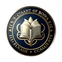 a blue and gold logo with the words all giant of books be