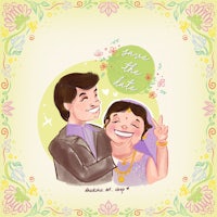 an illustration of an indian bride and groom