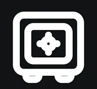 a white safe box icon on a black background