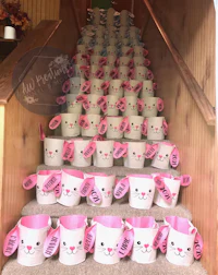 easter bunny buckets on the stairs