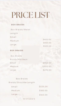 a price list for hair accessories