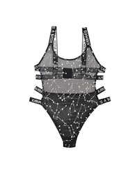 a black swimsuit with stars on it