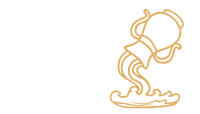 a gold logo of a coffee pot with a steam coming out of it