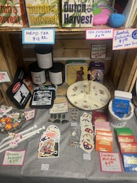 a table with a variety of items on it