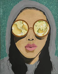 a painting of a woman with sunglasses on her face