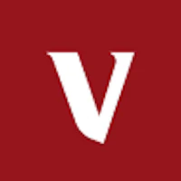 the v logo on a red background