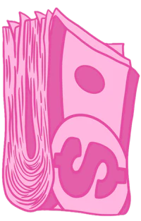 a pile of pink money on a black background