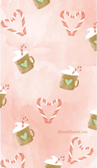 a pink background with candy canes and hearts