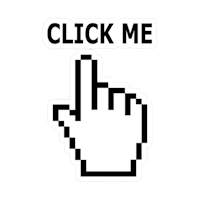 a pixel hand that says click me on a black background
