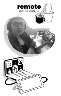 a black and white photo of a woman with glasses in front of a laptop