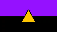 a yellow triangle on a purple and black background