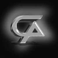 a silver letter a logo on a black background