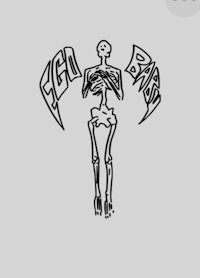 a drawing of a skeleton on a gray background