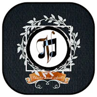 a black and white icon with a musical note on it