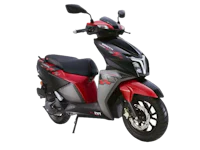 a red and black scooter on a white background