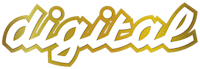 the word digital in gold on a white background