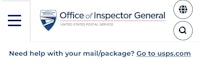an office of inspector general logo with the words need your mail package? go to usps