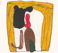 a drawing of a cat and a dog in a yellow frame