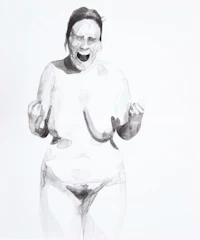 a drawing of a nude woman in black and white