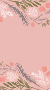 a pink background with flowers and leaves