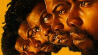 a painting of a group of men with dreadlocks