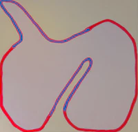 a painting with red and blue lines on a white background