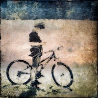 a photo of a man with a bike on a grassy field