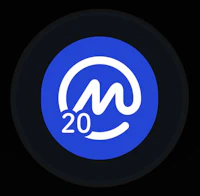 the m20 logo on a black background