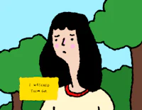 a cartoon of a woman holding a sign that says i'm going to go