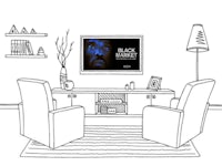 a drawing of a living room with chairs and a tv