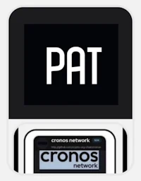 a square sticker with the word pat on it
