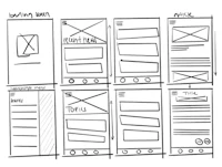 a hand drawn sketch of a mobile app design