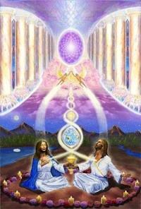 two jesus sitting in the middle of a circle with a star in the middle