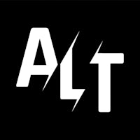 the logo for alt on a black background