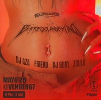a poster for a party with a woman with tattoos on her stomach