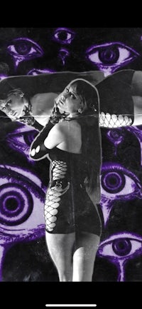 a woman with long red hair and black makeup on her face