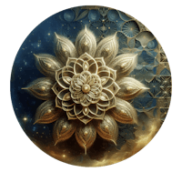 an image of a golden flower in the middle of a circle