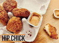 hip chick is a fried chicken sandwich with dipping sauce