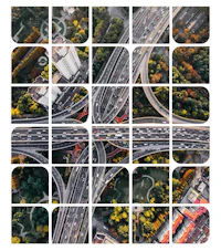 an aerial view of a highway intersection