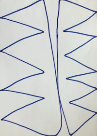 a drawing with blue lines on a white sheet of paper