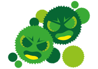 two green worms with yellow eyes on a black background