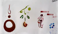a painting with a circle, a circle, and a flower