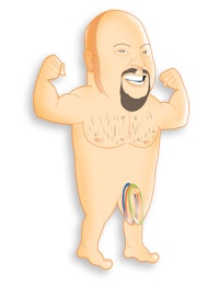 a cartoon of a naked man flexing his muscles