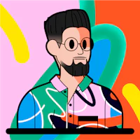 a cartoon of a man in a colorful shirt