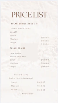 a price list with the word price list