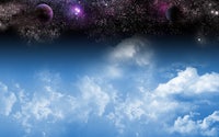 a cloudy sky with stars and planets in the background