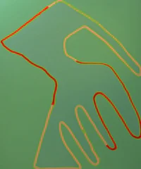 a painting of a hand on a green background