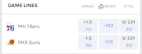 philadelphia 76ers game lines - screenshot