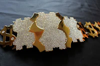 a gold buckle with diamonds on it
